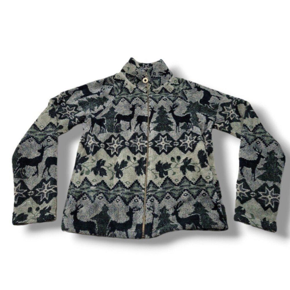 Barrage Collection Jacket Size Small Full Zip Up Jacket Fleece Holiday Deer Pine